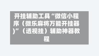 开挂辅助工具“微信小程序（微乐麻将万能开挂器)	”（透视挂）辅助神器教程-第2张图片