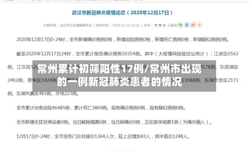 常州累计初筛阳性17例/常州市出现的一例新冠肺炎患者的情况