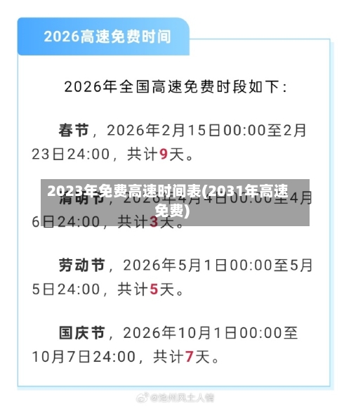 2023年免费高速时间表(2031年高速免费)